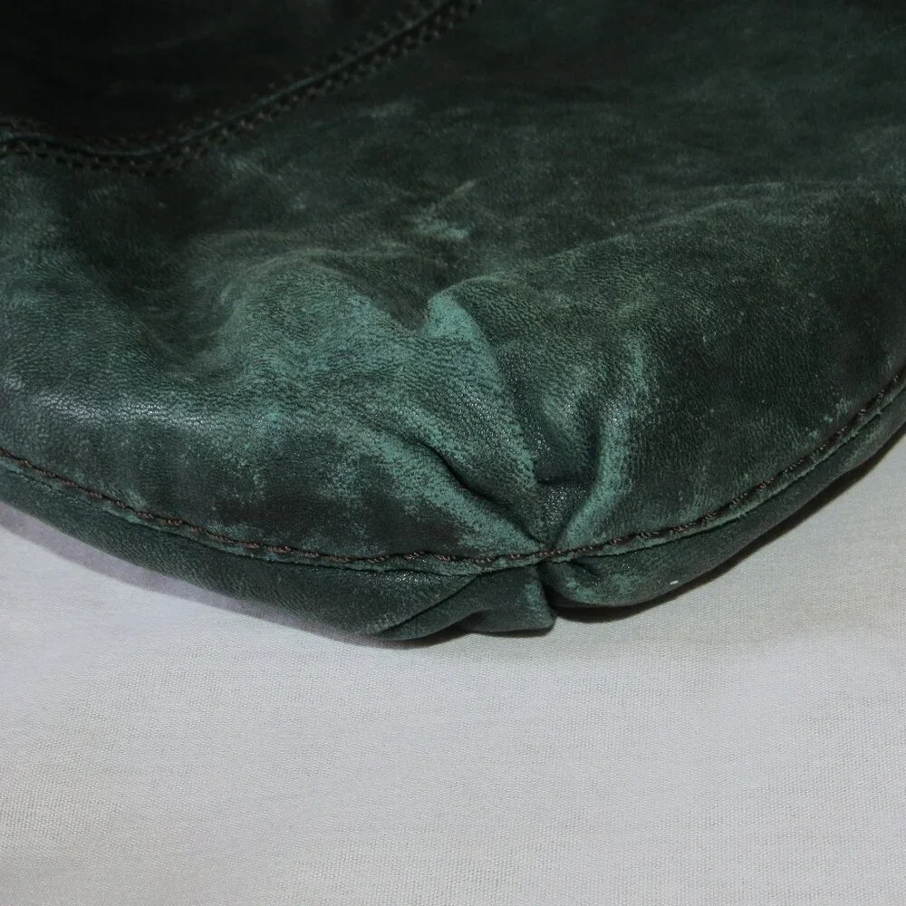Vtg Lucky Brand Y2K Rocken Ruffles Distressed Leather Shoulder Bag Purse Green - Picture 3 of 6